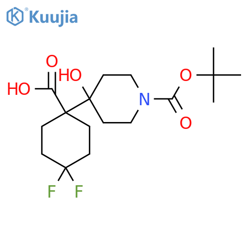 1-{1-(tert-butoxy)carbonyl-4-hydroxypiperidin-4-yl}-4,4-difluorocyclohexane-1-carboxylic acid structure