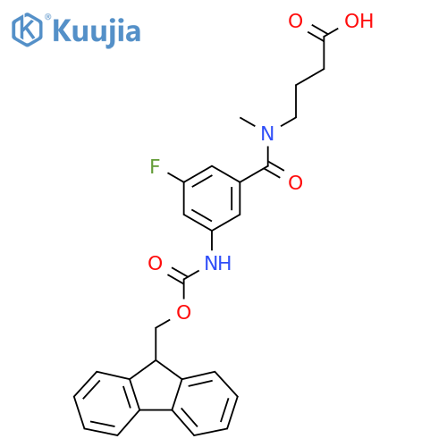 4-{1-3-({(9H-fluoren-9-yl)methoxycarbonyl}amino)-5-fluorophenyl-N-methylformamido}butanoic acid structure