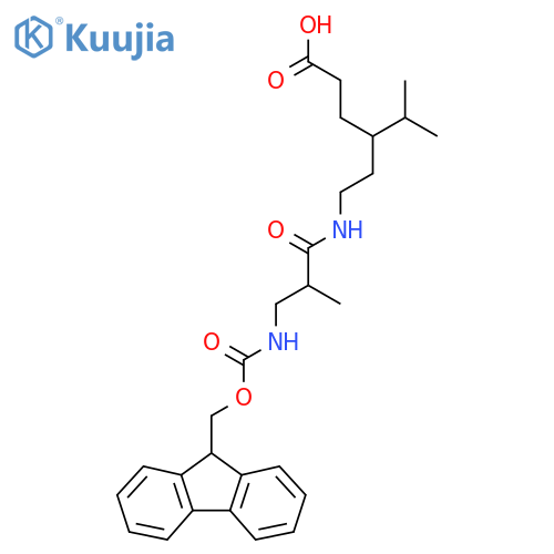 4-{2-3-({(9H-fluoren-9-yl)methoxycarbonyl}amino)-2-methylpropanamidoethyl}-5-methylhexanoic acid structure