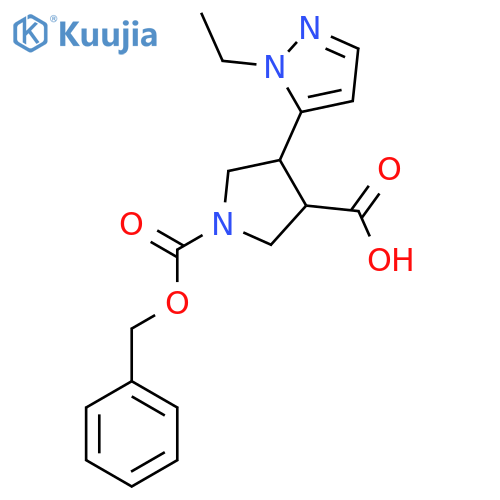 1-(benzyloxy)carbonyl-4-(1-ethyl-1H-pyrazol-5-yl)pyrrolidine-3-carboxylic acid structure