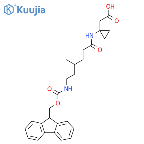 2-{1-6-({(9H-fluoren-9-yl)methoxycarbonyl}amino)-4-methylhexanamidocyclopropyl}acetic acid structure