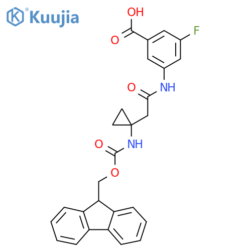 3-{2-1-({(9H-fluoren-9-yl)methoxycarbonyl}amino)cyclopropylacetamido}-5-fluorobenzoic acid structure