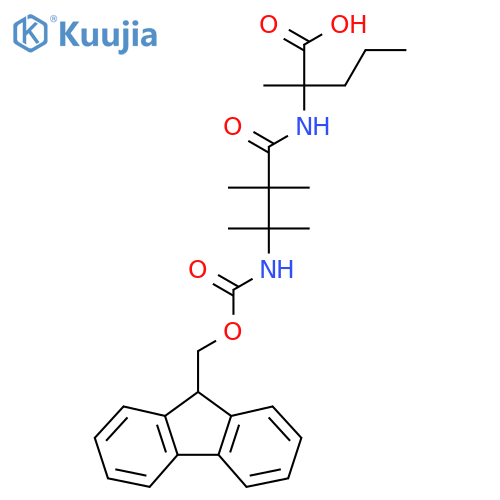 2-3-({(9H-fluoren-9-yl)methoxycarbonyl}amino)-2,2,3-trimethylbutanamido-2-methylpentanoic acid structure