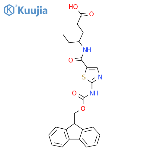 4-{2-({(9H-fluoren-9-yl)methoxycarbonyl}amino)-1,3-thiazol-5-ylformamido}hexanoic acid structure
