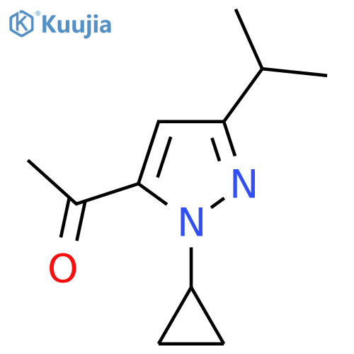 1-1-cyclopropyl-3-(propan-2-yl)-1H-pyrazol-5-ylethan-1-one structure