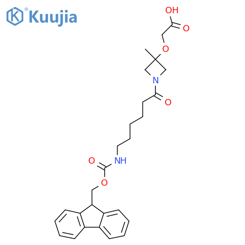 2-({1-6-({(9H-fluoren-9-yl)methoxycarbonyl}amino)hexanoyl-3-methylazetidin-3-yl}oxy)acetic acid structure