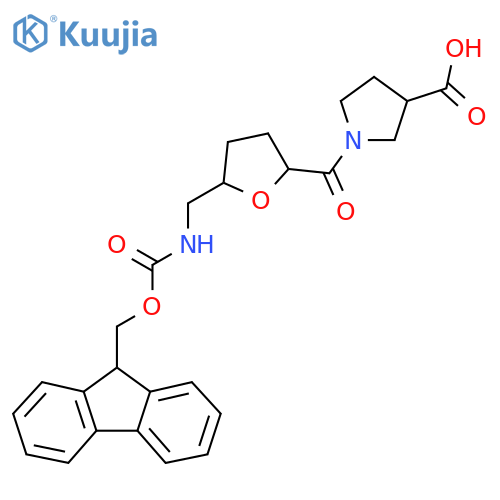 1-{5-({(9H-fluoren-9-yl)methoxycarbonyl}amino)methyloxolane-2-carbonyl}pyrrolidine-3-carboxylic acid structure