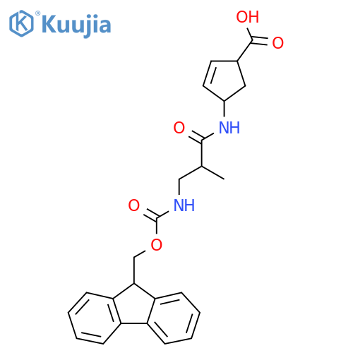 4-3-({(9H-fluoren-9-yl)methoxycarbonyl}amino)-2-methylpropanamidocyclopent-2-ene-1-carboxylic acid structure