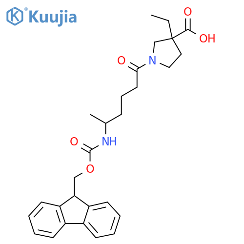 3-ethyl-1-5-({(9H-fluoren-9-yl)methoxycarbonyl}amino)hexanoylpyrrolidine-3-carboxylic acid structure