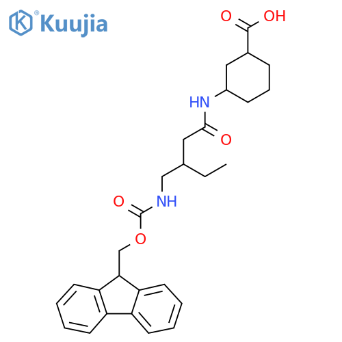3-{3-({(9H-fluoren-9-yl)methoxycarbonyl}amino)methylpentanamido}cyclohexane-1-carboxylic acid structure