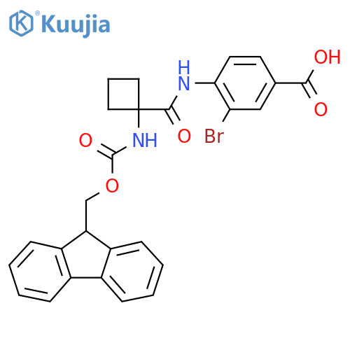 3-bromo-4-1-({(9H-fluoren-9-yl)methoxycarbonyl}amino)cyclobutaneamidobenzoic acid structure