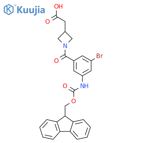 2-{1-3-bromo-5-({(9H-fluoren-9-yl)methoxycarbonyl}amino)benzoylazetidin-3-yl}acetic acid structure