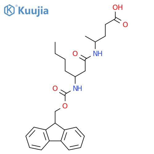 4-3-({(9H-fluoren-9-yl)methoxycarbonyl}amino)heptanamidopentanoic acid structure