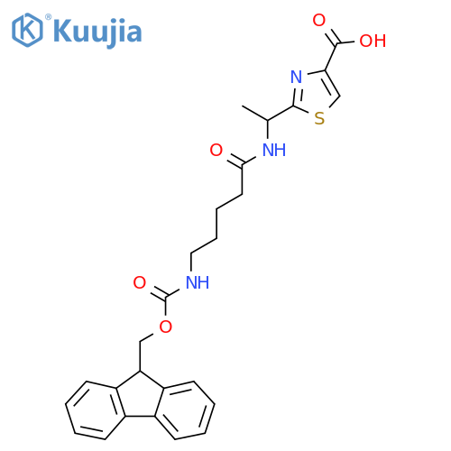 2-{1-5-({(9H-fluoren-9-yl)methoxycarbonyl}amino)pentanamidoethyl}-1,3-thiazole-4-carboxylic acid structure