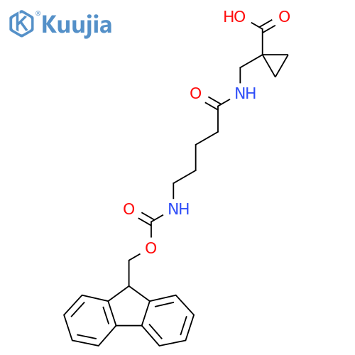 1-{5-({(9H-fluoren-9-yl)methoxycarbonyl}amino)pentanamidomethyl}cyclopropane-1-carboxylic acid structure