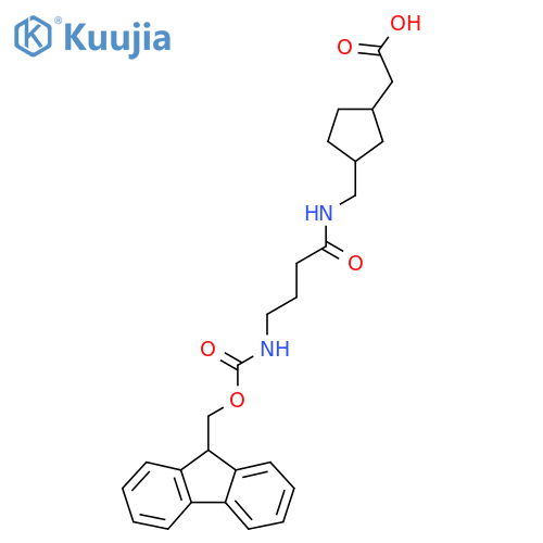 2-(3-{4-({(9H-fluoren-9-yl)methoxycarbonyl}amino)butanamidomethyl}cyclopentyl)acetic acid structure
