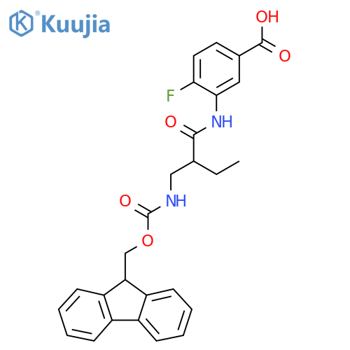 3-{2-({(9H-fluoren-9-yl)methoxycarbonyl}amino)methylbutanamido}-4-fluorobenzoic acid structure