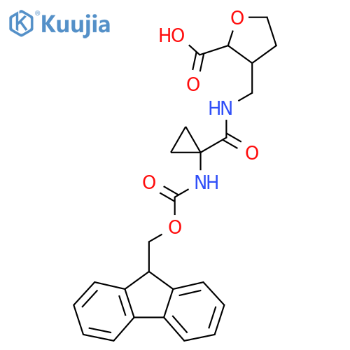 3-({1-({(9H-fluoren-9-yl)methoxycarbonyl}amino)cyclopropylformamido}methyl)oxolane-2-carboxylic acid structure