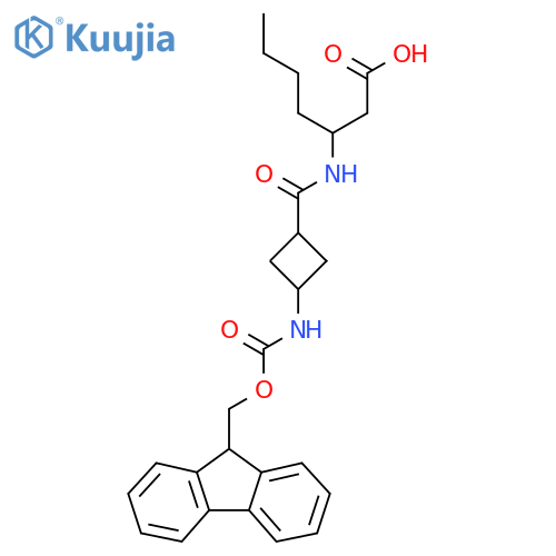 3-{3-({(9H-fluoren-9-yl)methoxycarbonyl}amino)cyclobutylformamido}heptanoic acid structure