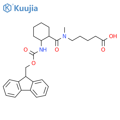 5-{1-2-({(9H-fluoren-9-yl)methoxycarbonyl}amino)cyclohexyl-N-methylformamido}pentanoic acid structure