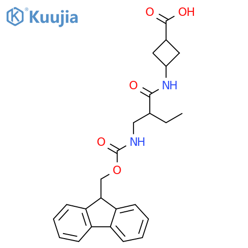 3-{2-({(9H-fluoren-9-yl)methoxycarbonyl}amino)methylbutanamido}cyclobutane-1-carboxylic acid structure