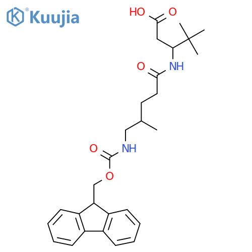 3-[5-({[(9H-fluoren-9-yl)methoxy]carbonyl}amino)-4-methylpentanamido]-4,4-dimethylpentanoic acid structure