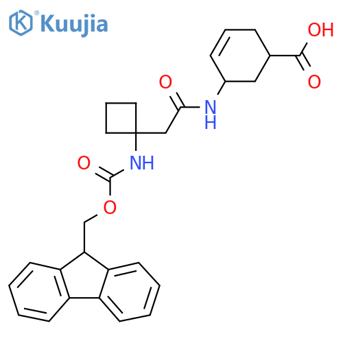 5-{2-1-({(9H-fluoren-9-yl)methoxycarbonyl}amino)cyclobutylacetamido}cyclohex-3-ene-1-carboxylic acid structure