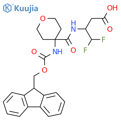 3-{4-({(9H-fluoren-9-yl)methoxycarbonyl}amino)oxan-4-ylformamido}-4,4-difluorobutanoic acid structure