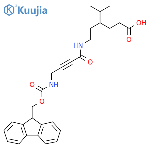 4-{2-4-({(9H-fluoren-9-yl)methoxycarbonyl}amino)but-2-ynamidoethyl}-5-methylhexanoic acid structure