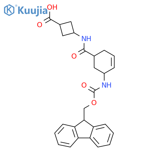 3-5-({(9H-fluoren-9-yl)methoxycarbonyl}amino)cyclohex-3-ene-1-amidocyclobutane-1-carboxylic acid structure