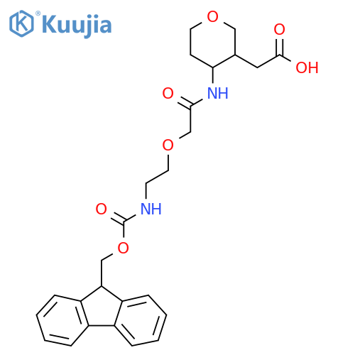 2-(4-{2-2-({(9H-fluoren-9-yl)methoxycarbonyl}amino)ethoxyacetamido}oxan-3-yl)acetic acid structure