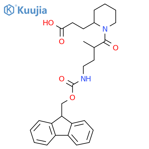 3-{1-4-({(9H-fluoren-9-yl)methoxycarbonyl}amino)-2-methylbutanoylpiperidin-2-yl}propanoic acid structure