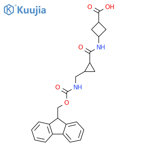 3-{2-({(9H-fluoren-9-yl)methoxycarbonyl}amino)methylcyclopropaneamido}cyclobutane-1-carboxylic acid structure