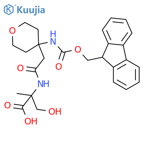 2-{2-4-({(9H-fluoren-9-yl)methoxycarbonyl}amino)oxan-4-ylacetamido}-3-hydroxy-2-methylpropanoic acid structure
