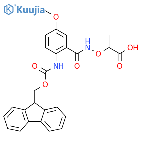 2-({2-({(9H-fluoren-9-yl)methoxycarbonyl}amino)-5-methoxyphenylformamido}oxy)propanoic acid structure