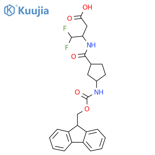3-{3-({(9H-fluoren-9-yl)methoxycarbonyl}amino)cyclopentylformamido}-4,4-difluorobutanoic acid structure