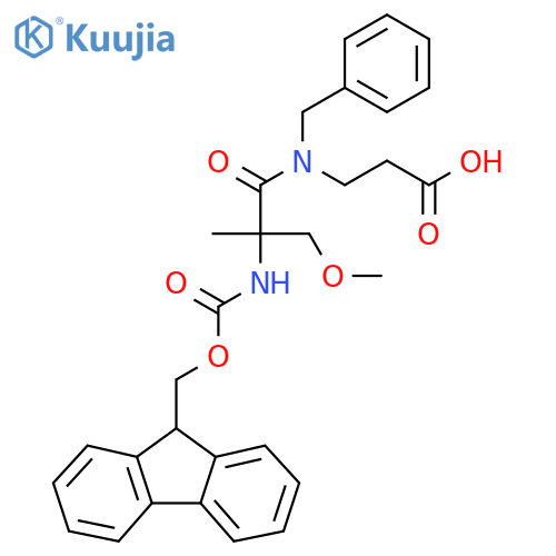 3-N-benzyl-2-({(9H-fluoren-9-yl)methoxycarbonyl}amino)-2-(methoxymethyl)propanamidopropanoic acid structure