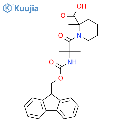1-2-({(9H-fluoren-9-yl)methoxycarbonyl}amino)-2-methylpropanoyl-2-methylpiperidine-2-carboxylic acid structure