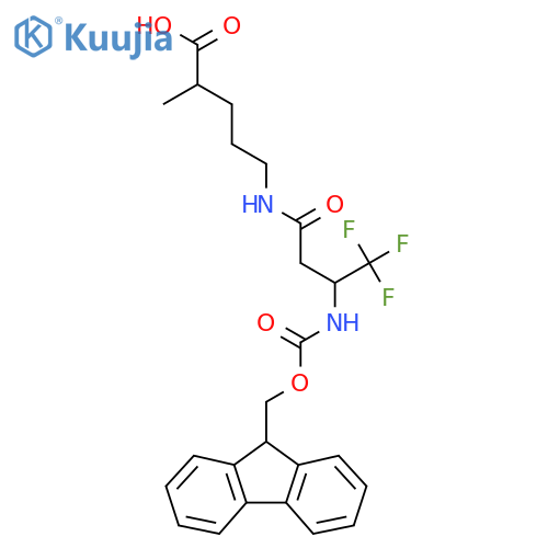 5-3-({(9H-fluoren-9-yl)methoxycarbonyl}amino)-4,4,4-trifluorobutanamido-2-methylpentanoic acid structure