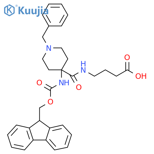 4-{1-benzyl-4-({(9H-fluoren-9-yl)methoxycarbonyl}amino)piperidin-4-ylformamido}butanoic acid structure