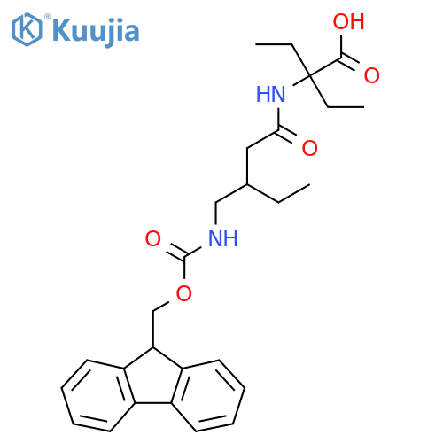 2-ethyl-2-{3-({(9H-fluoren-9-yl)methoxycarbonyl}amino)methylpentanamido}butanoic acid structure
