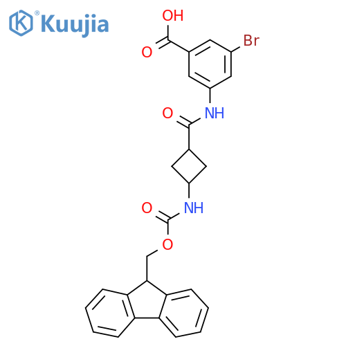 3-bromo-5-3-({(9H-fluoren-9-yl)methoxycarbonyl}amino)cyclobutaneamidobenzoic acid structure