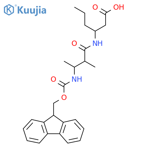 3-3-({(9H-fluoren-9-yl)methoxycarbonyl}amino)-2-methylbutanamidohexanoic acid structure