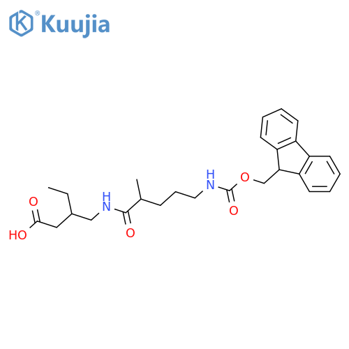3-{5-({(9H-fluoren-9-yl)methoxycarbonyl}amino)-2-methylpentanamidomethyl}pentanoic acid structure