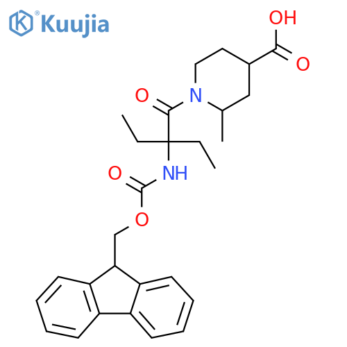 1-2-ethyl-2-({(9H-fluoren-9-yl)methoxycarbonyl}amino)butanoyl-2-methylpiperidine-4-carboxylic acid structure
