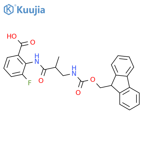 2-3-({(9H-fluoren-9-yl)methoxycarbonyl}amino)-2-methylpropanamido-3-fluorobenzoic acid structure