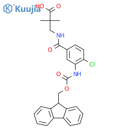 3-{4-chloro-3-({(9H-fluoren-9-yl)methoxycarbonyl}amino)phenylformamido}-2,2-dimethylpropanoic acid structure