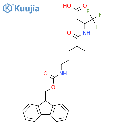 3-5-({(9H-fluoren-9-yl)methoxycarbonyl}amino)-2-methylpentanamido-4,4,4-trifluorobutanoic acid structure