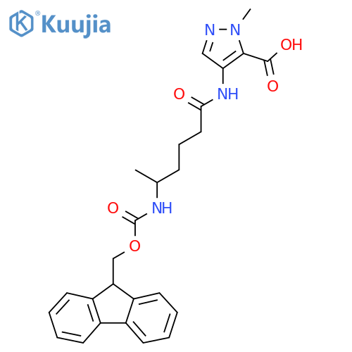 4-5-({(9H-fluoren-9-yl)methoxycarbonyl}amino)hexanamido-1-methyl-1H-pyrazole-5-carboxylic acid structure