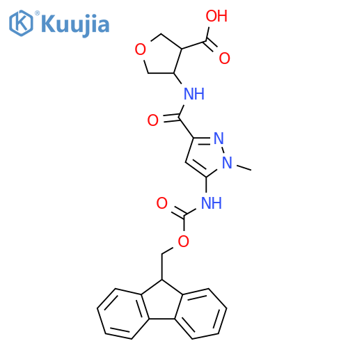 4-5-({(9H-fluoren-9-yl)methoxycarbonyl}amino)-1-methyl-1H-pyrazole-3-amidooxolane-3-carboxylic acid structure